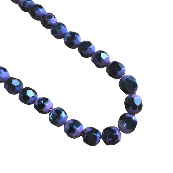 Purple and black slag glass bead vintage necklace - Picture 1 of 4